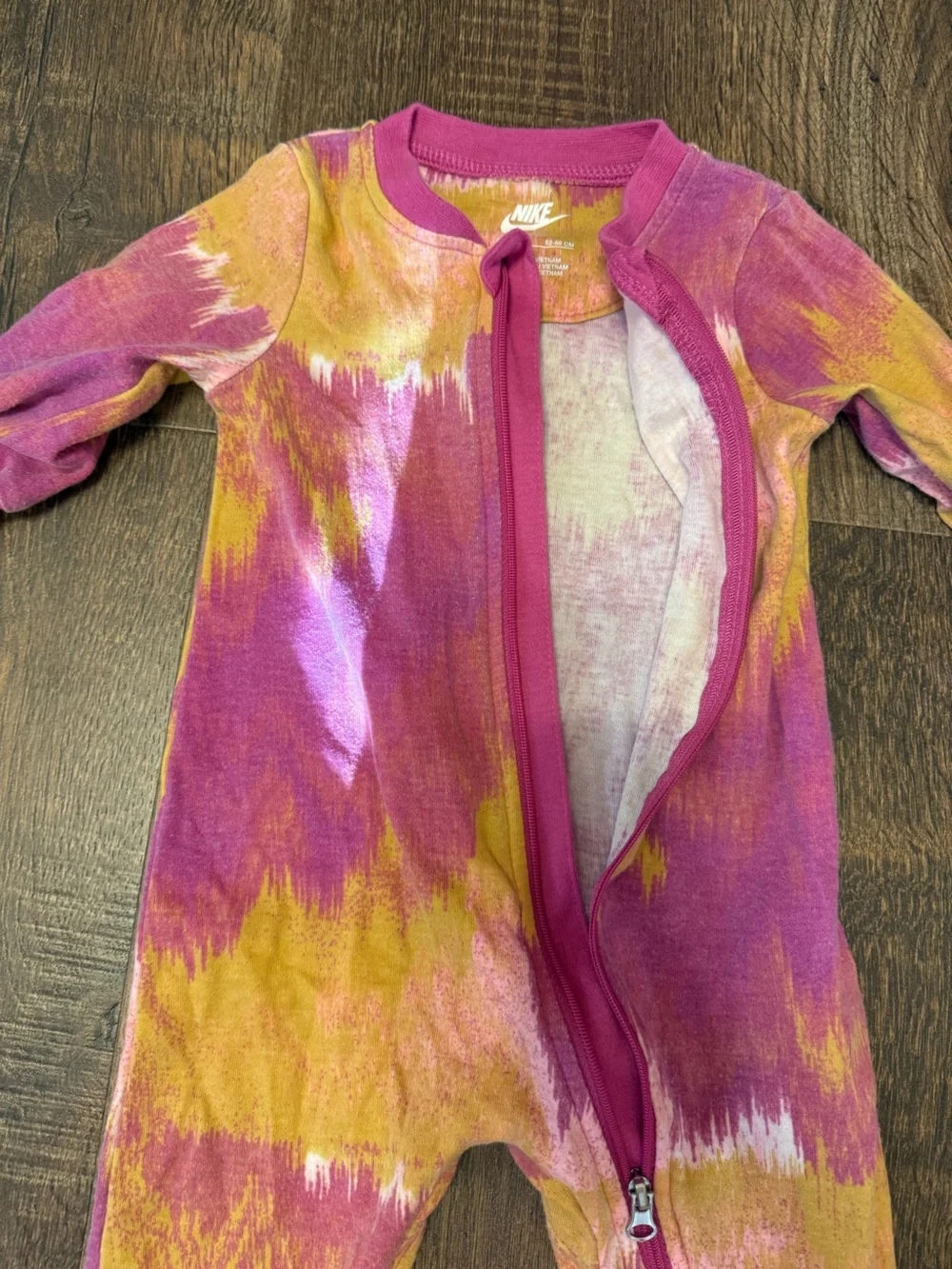 Nike Baby One-Piece Footed Zippered Romper in Pink, Yellow, Purple